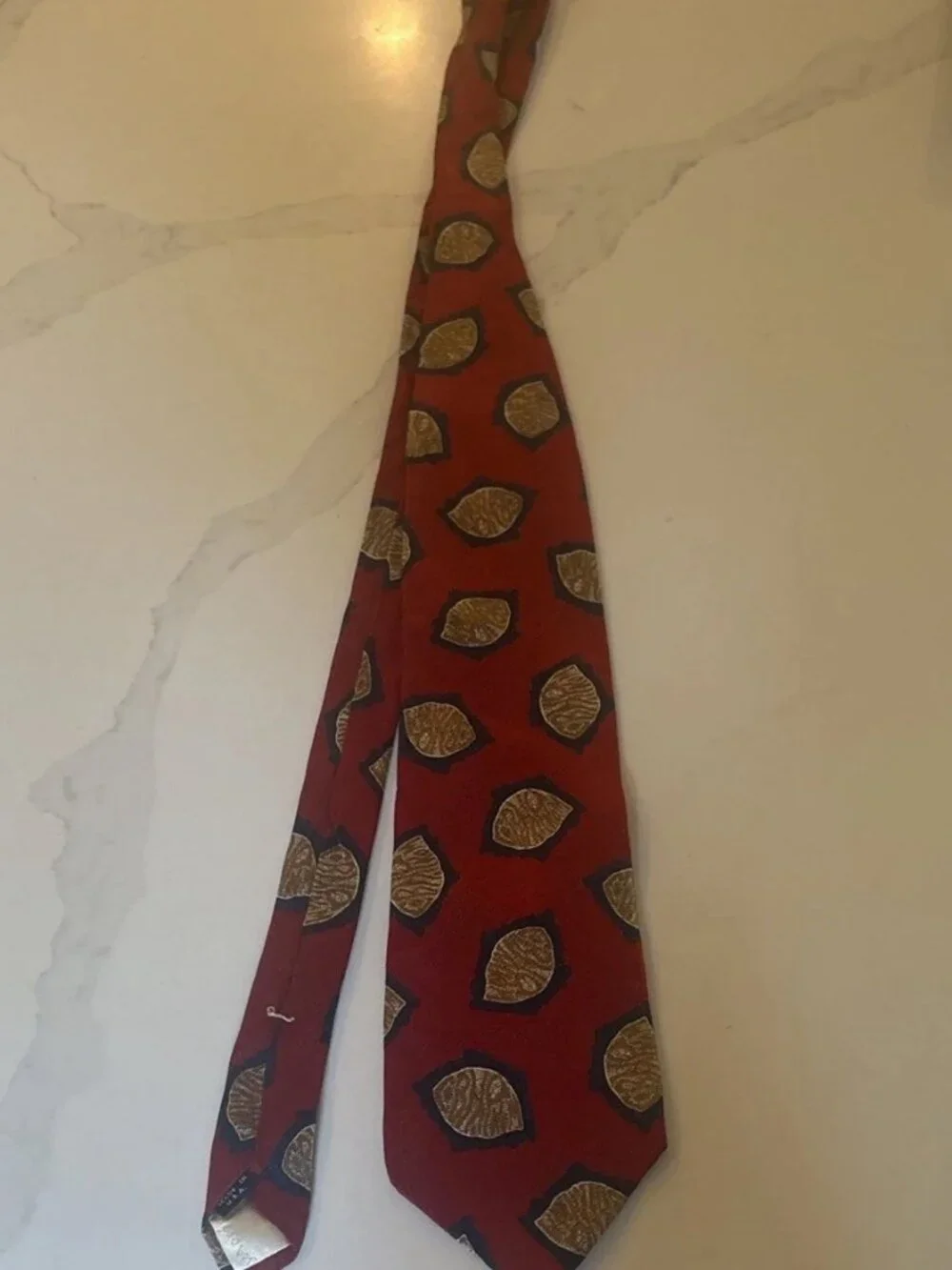 Vintage yApre For Tom James Red Medallion Silk Tie Made In USA Necktie